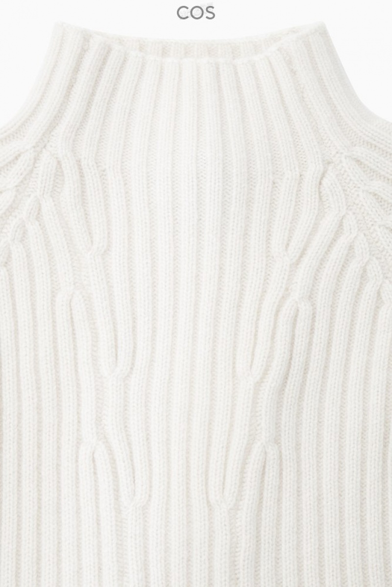 Off-White COS Ribbed Pure Cashmere Turtleneck Jumper Knitwear & Cardigans | 049568-XYP