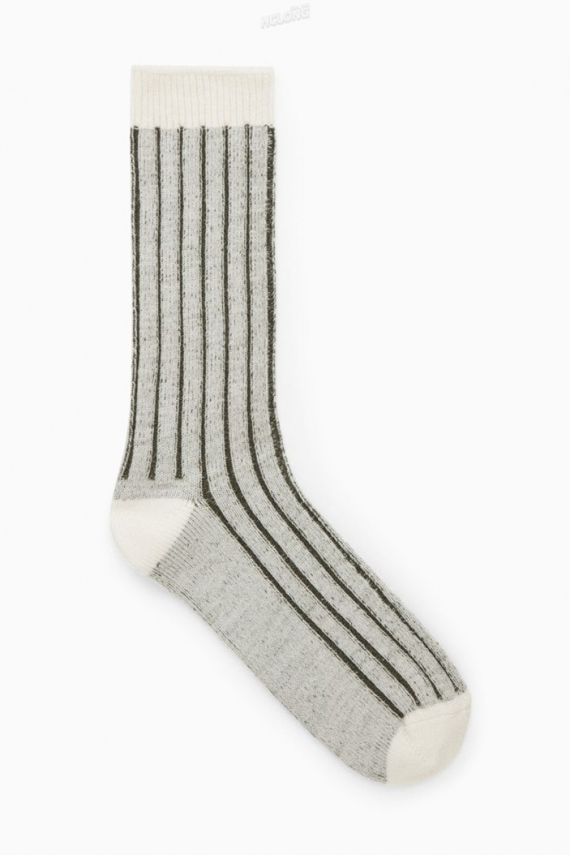 Off-White / Khaki COS Chunky Ribbed Wool Socks Socks | 964587-SOQ