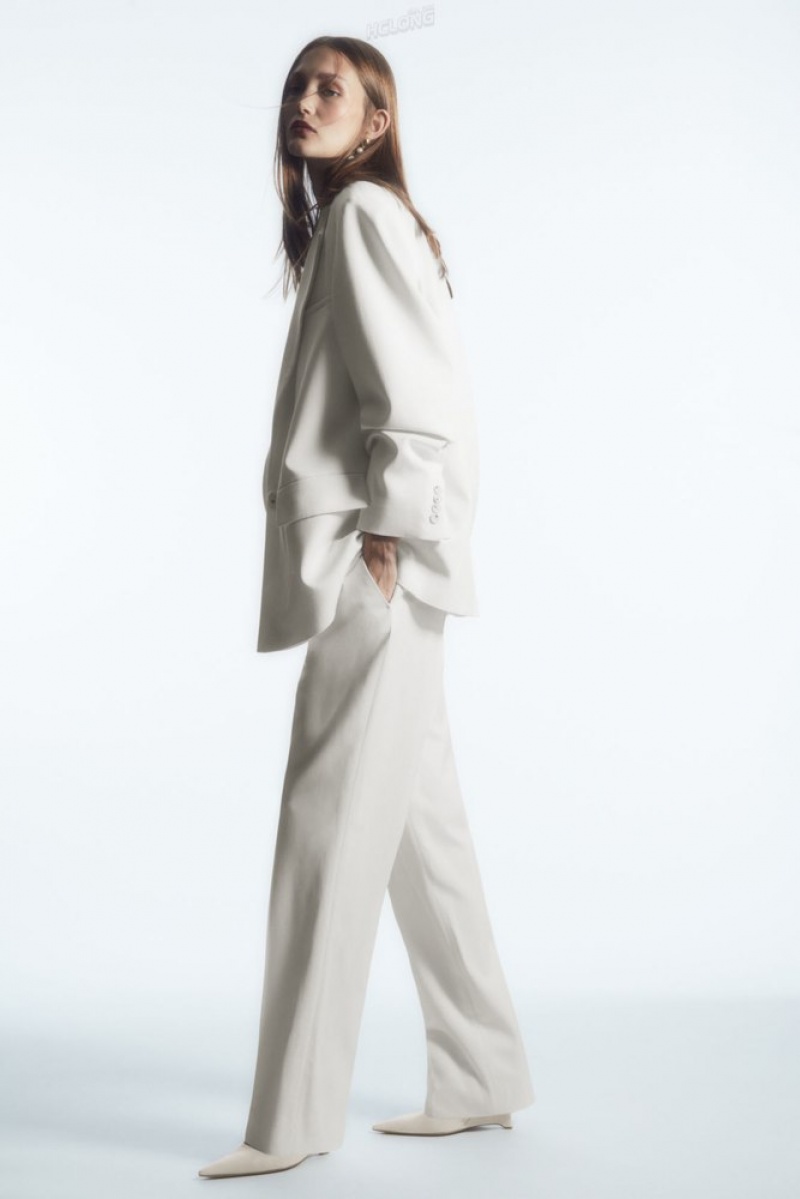 Off White COS Low-Rise Straight-Leg Crepe Trousers Trousers | 490782-FRJ