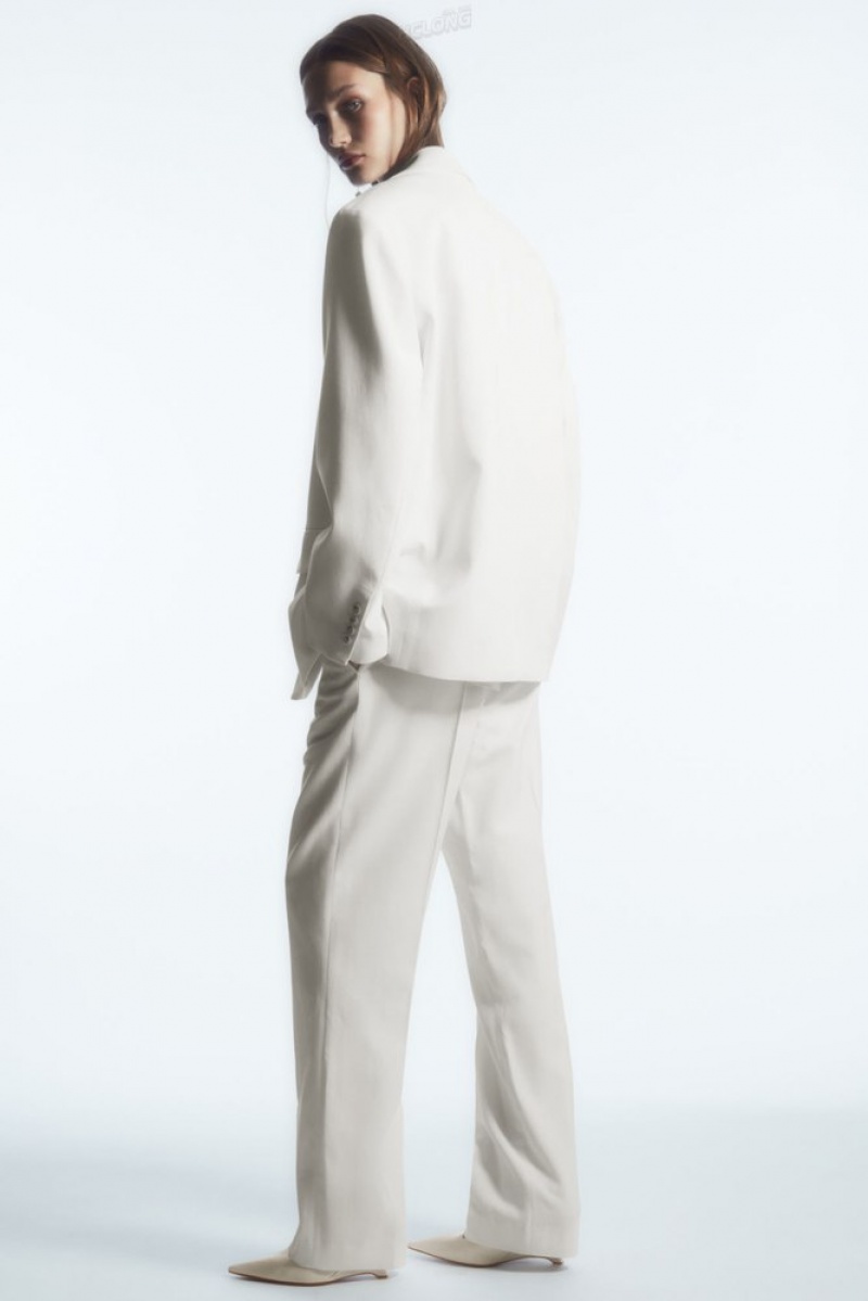 Off White COS Low-Rise Straight-Leg Crepe Trousers Trousers | 490782-FRJ