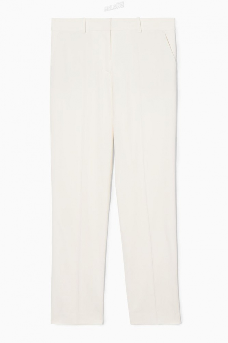 Off White COS Low-Rise Straight-Leg Crepe Trousers Trousers | 490782-FRJ