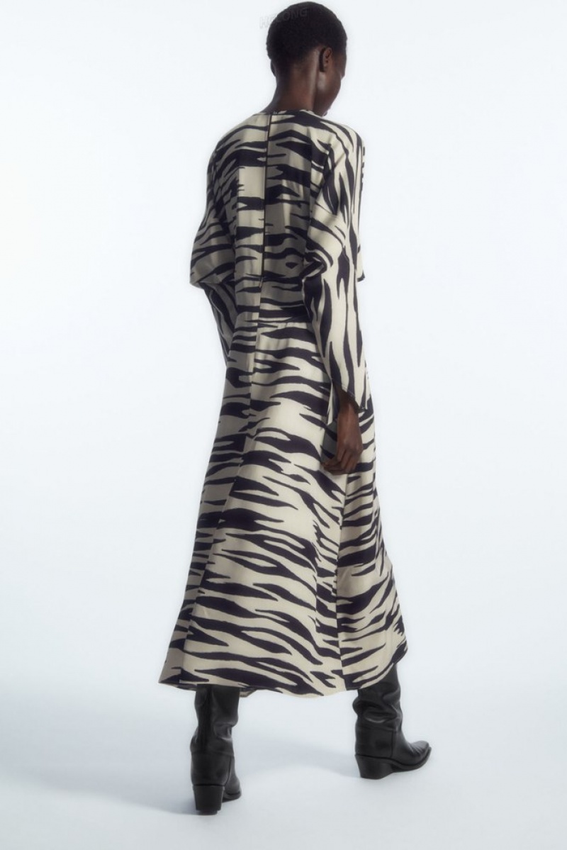 Off White / Zebra Print COS Zebra-Print Cutout Midi Dress Dresses | 364951-AJR