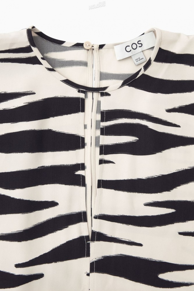 Off White / Zebra Print COS Zebra-Print Cutout Midi Dress Dresses | 364951-AJR