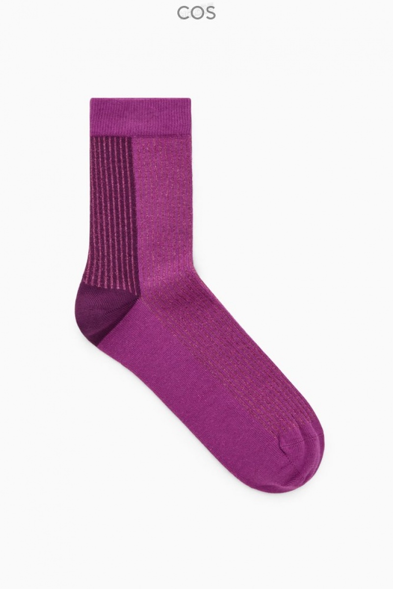 Pink COS Two-Tone Sparkly Ribbed Socks Socks | 370842-MLG