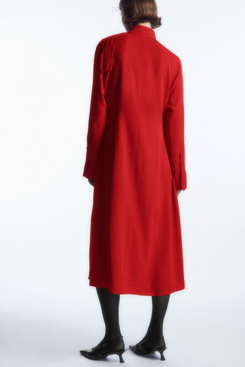 Red COS Scarf-Detail Draped Midi Dress Dresses | 731095-CRE