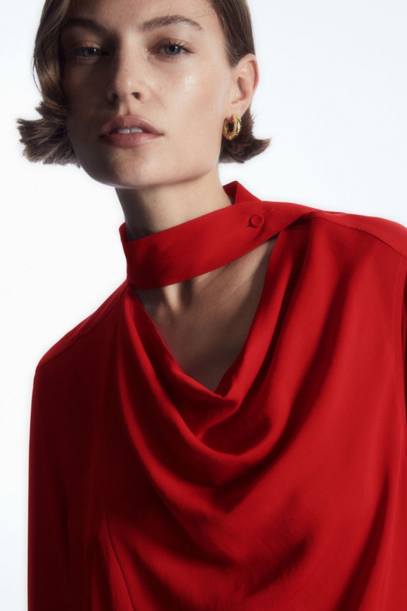 Red COS Scarf-Detail Draped Midi Dress Dresses | 731095-CRE