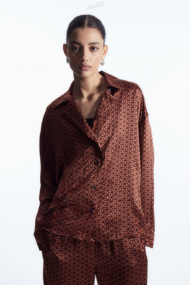 Rust / Printed COS Printed Pure Silk Pyjama Shirt Shirts & Blouses | 249176-GBH