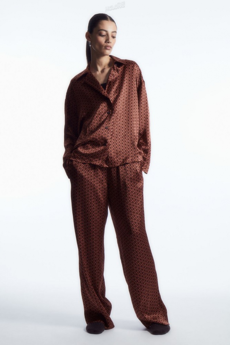 Rust / Printed COS Printed Pure Silk Pyjama Shirt Shirts & Blouses | 249176-GBH