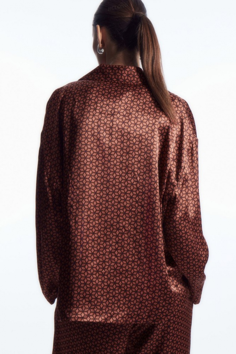 Rust / Printed COS Printed Pure Silk Pyjama Shirt Shirts & Blouses | 249176-GBH