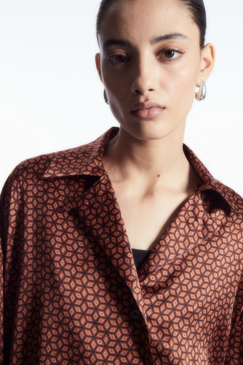 Rust / Printed COS Printed Pure Silk Pyjama Shirt Shirts & Blouses | 249176-GBH