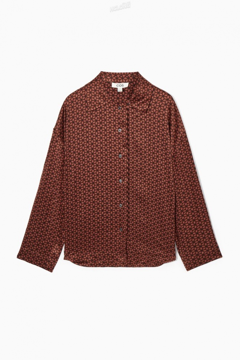 Rust / Printed COS Printed Pure Silk Pyjama Shirt Shirts & Blouses | 249176-GBH