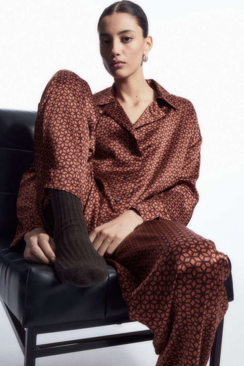 Rust / Printed COS Printed Pure Silk Pyjama Shirt Shirts & Blouses | 249176-GBH