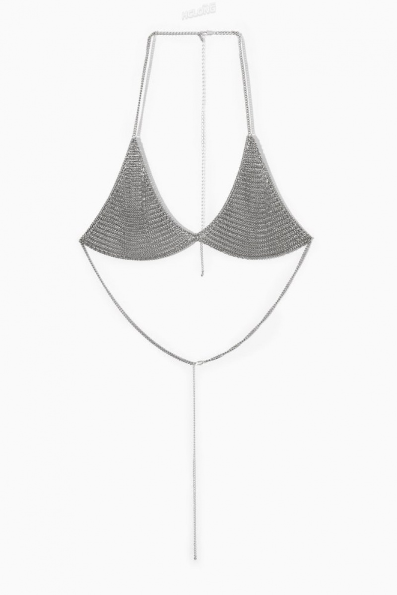 Silver COS Chainmail Triangle Bra Underwear | 092348-SVM