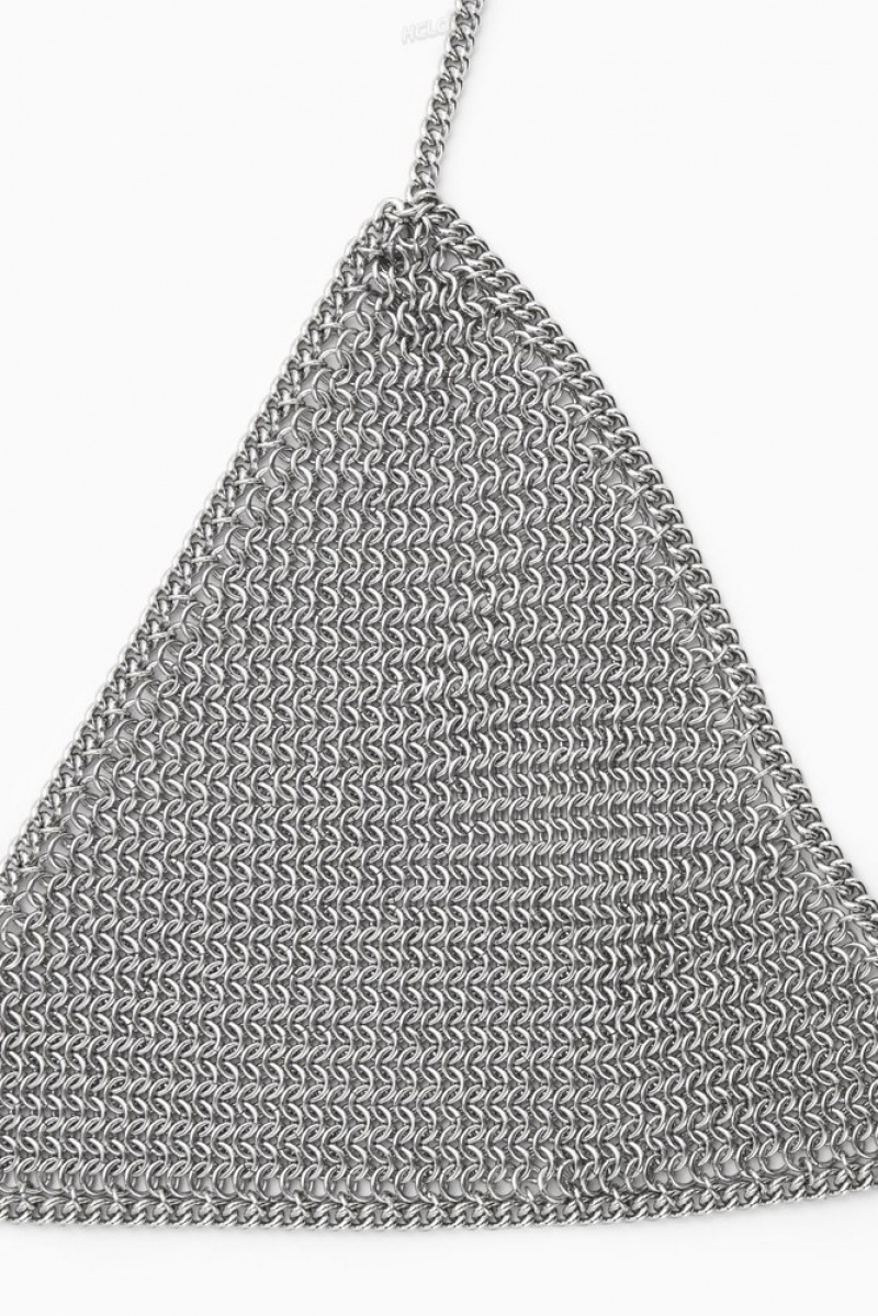 Silver COS Chainmail Triangle Bra Underwear | 092348-SVM