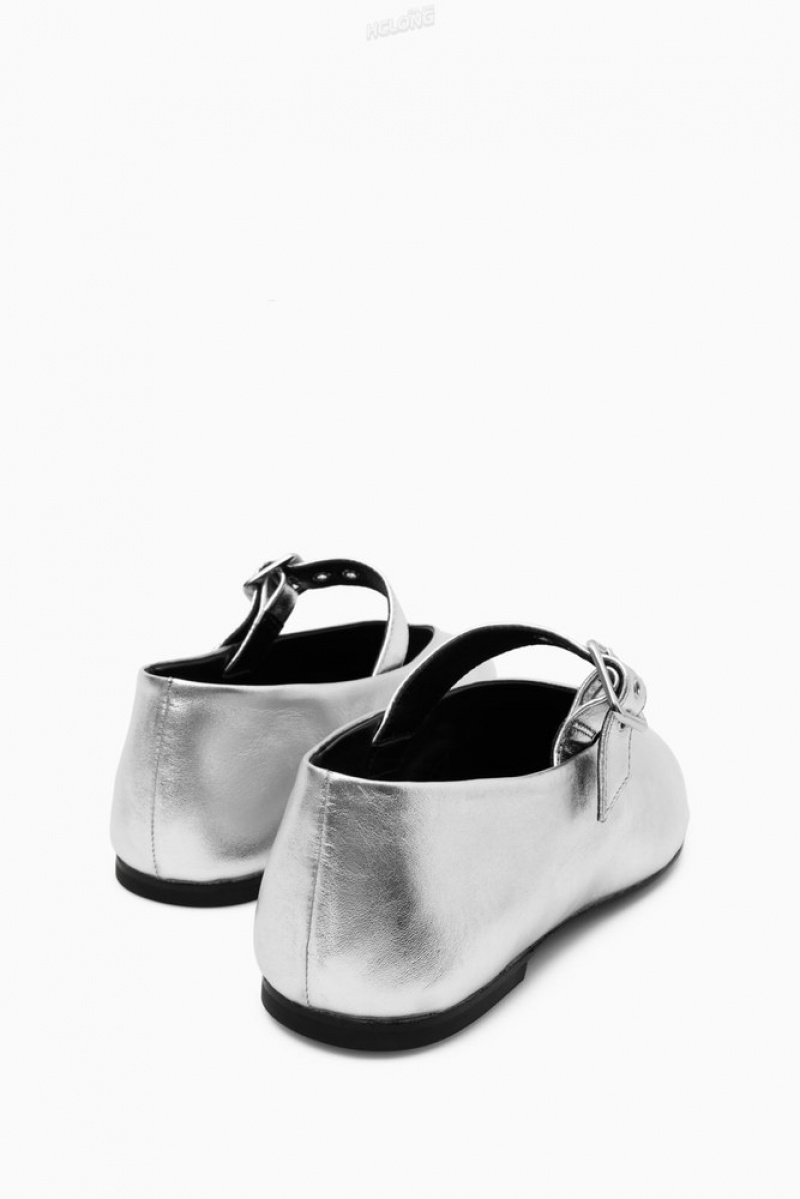 Silver COS Leather Mary-Jane Flats Flats | 159823-DAO