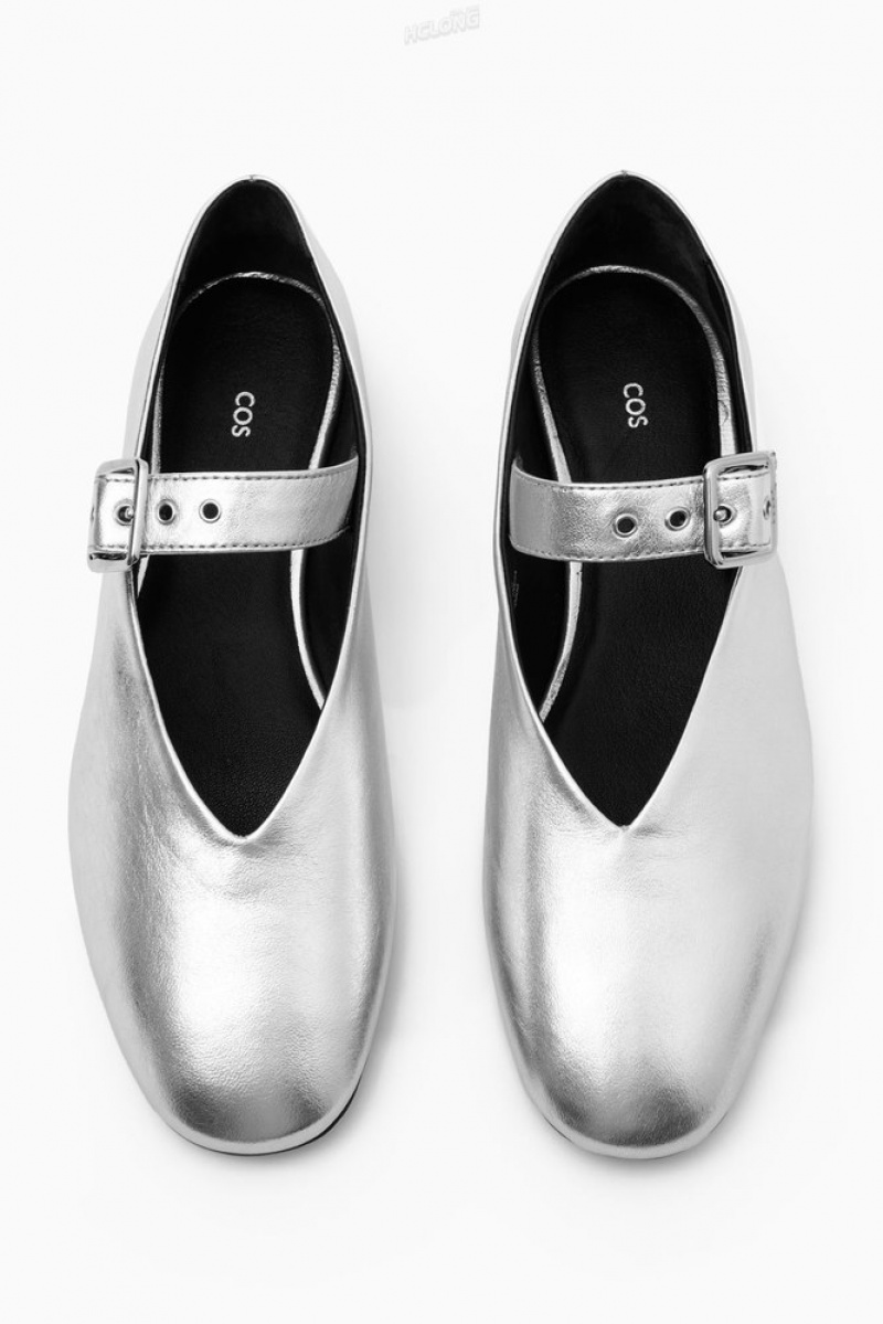 Silver COS Leather Mary-Jane Flats Flats | 159823-DAO