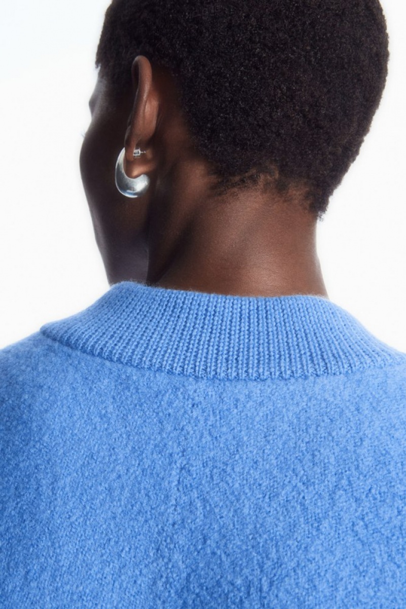 Sky Blue COS Cropped V-Neck Wool Sweater Sweaters & Cardigans | 613052-WNB