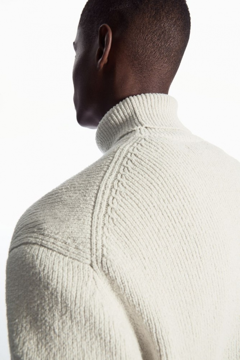 Stone COS Bouclé-Knit Roll-Neck Jumper Knitwear | 786412-AIV