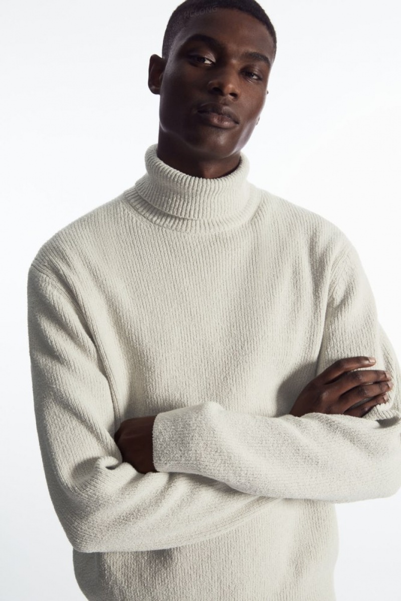 Stone COS Bouclé-Knit Roll-Neck Jumper Knitwear | 786412-AIV