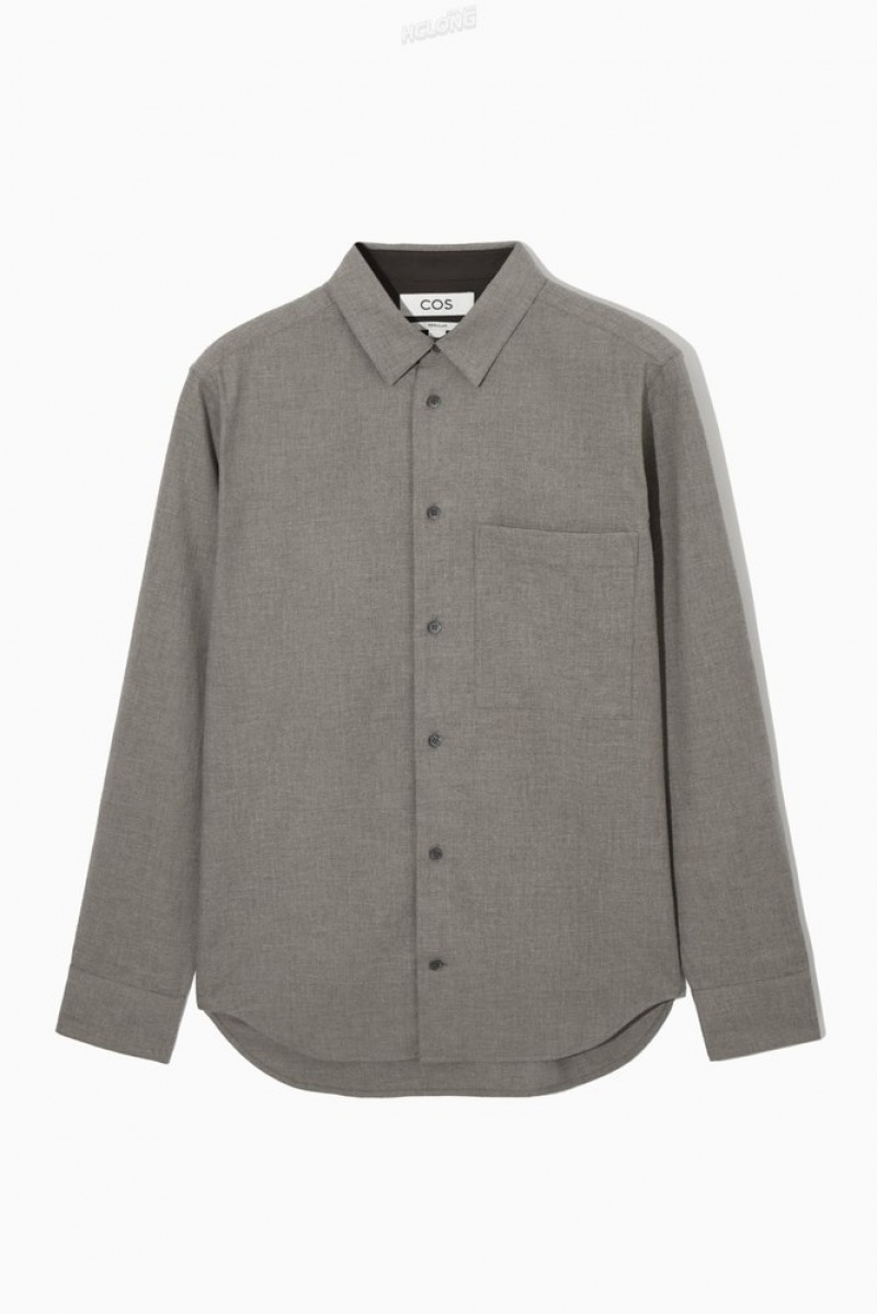 Stone COS Brushed-Cotton Shirt Shirts | 308157-BVE