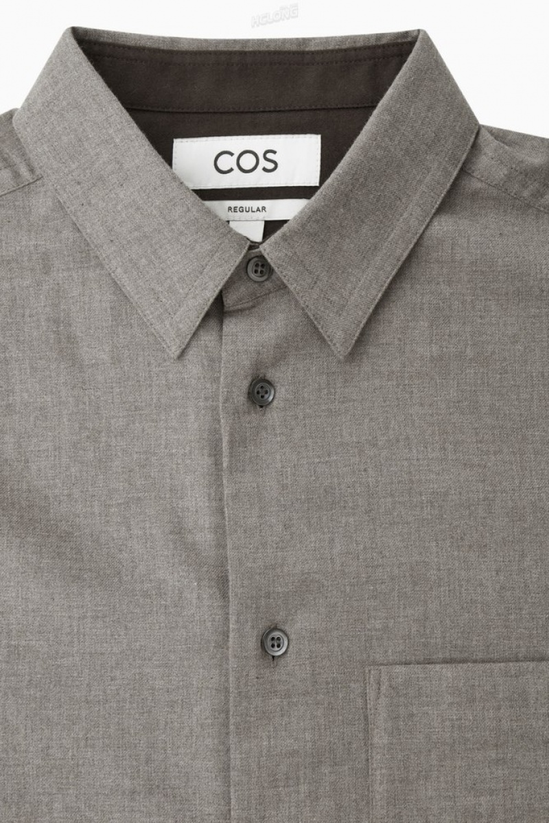 Stone COS Brushed-Cotton Shirt Shirts | 308157-BVE