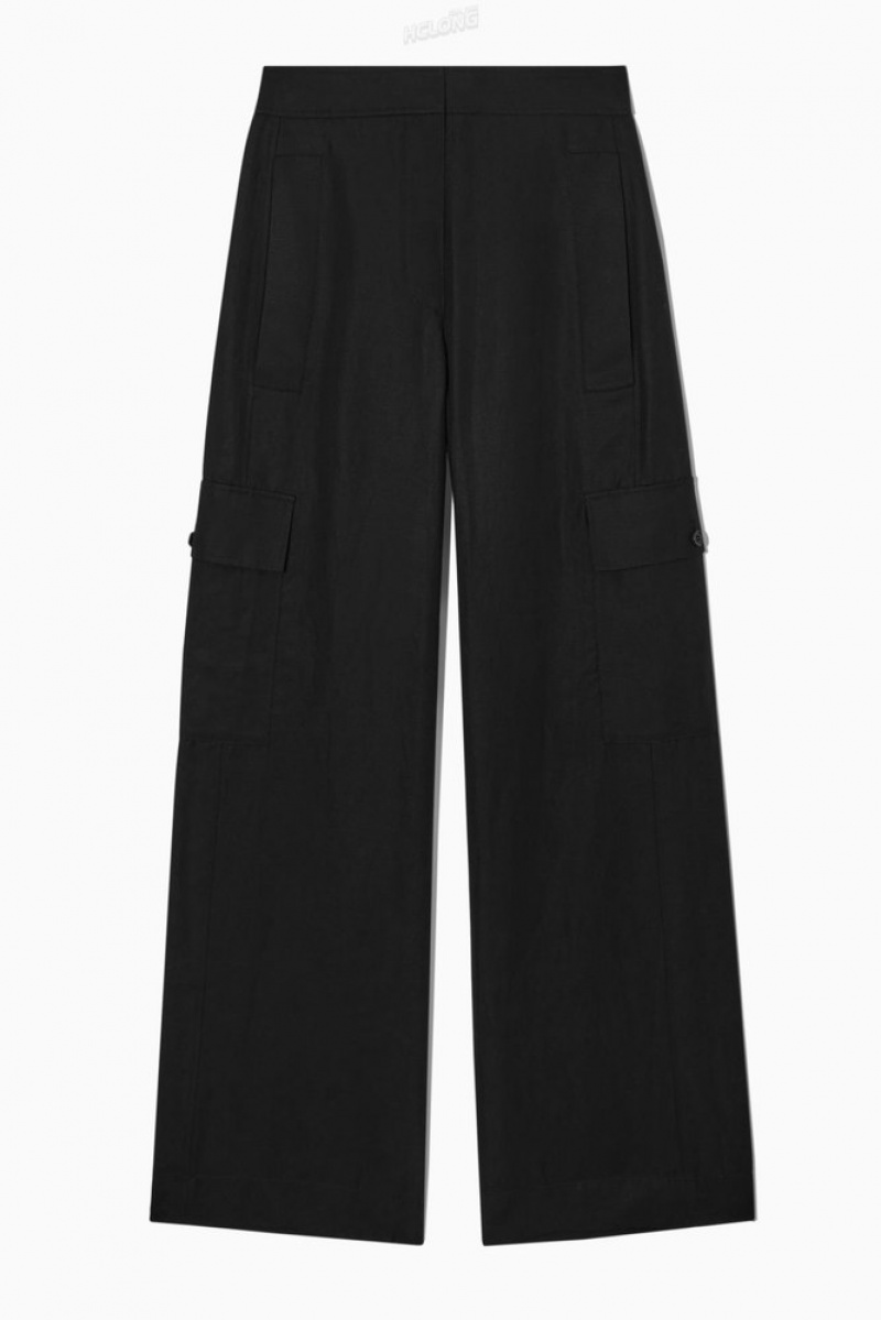 Stone COS Wide-Leg Linen-Blend Cargo Pants Pants | 943058-DJC