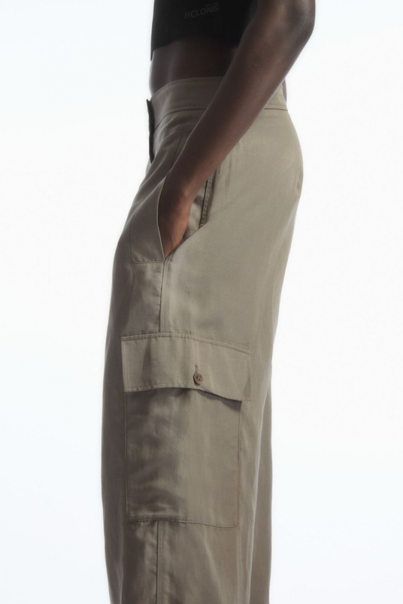 Stone COS Wide-Leg Linen-Blend Cargo Pants Pants | 509237-JZE