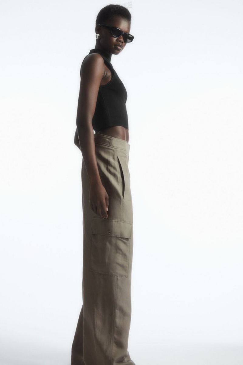 Stone COS Wide-Leg Linen-Blend Cargo Pants Pants | 509237-JZE