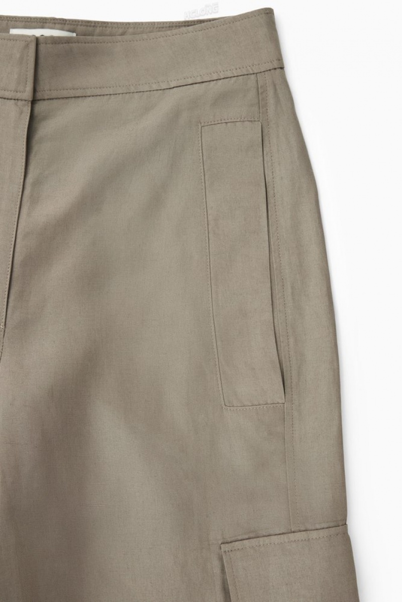 Stone COS Wide-Leg Linen-Blend Cargo Pants Pants | 509237-JZE