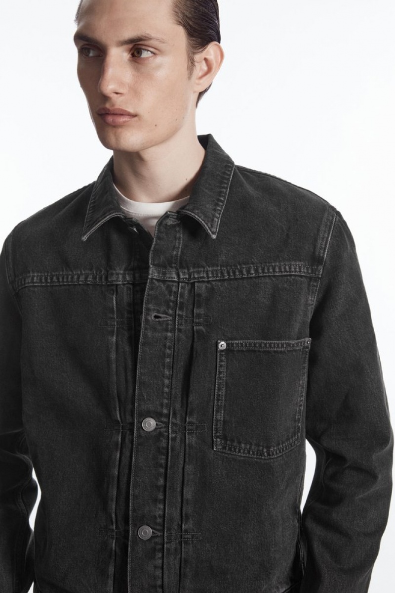 Washed Black COS Boxy Denim Jacket Coats & Jackets | 093562-FBN