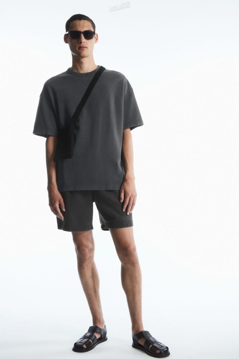 Washed Black COS Oversized Heavyweight Short-Sleeved Sweatshirt T-shirts | 385017-NVI