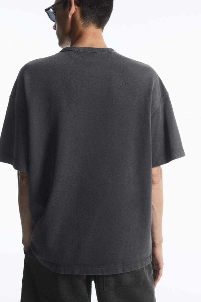 Washed Black COS Oversized Heavyweight Short-Sleeved Sweatshirt T-shirts | 385017-NVI