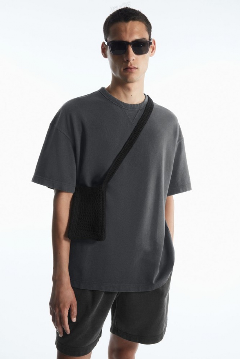 Washed Black COS Oversized Heavyweight Short-Sleeved Sweatshirt T-shirts | 385017-NVI