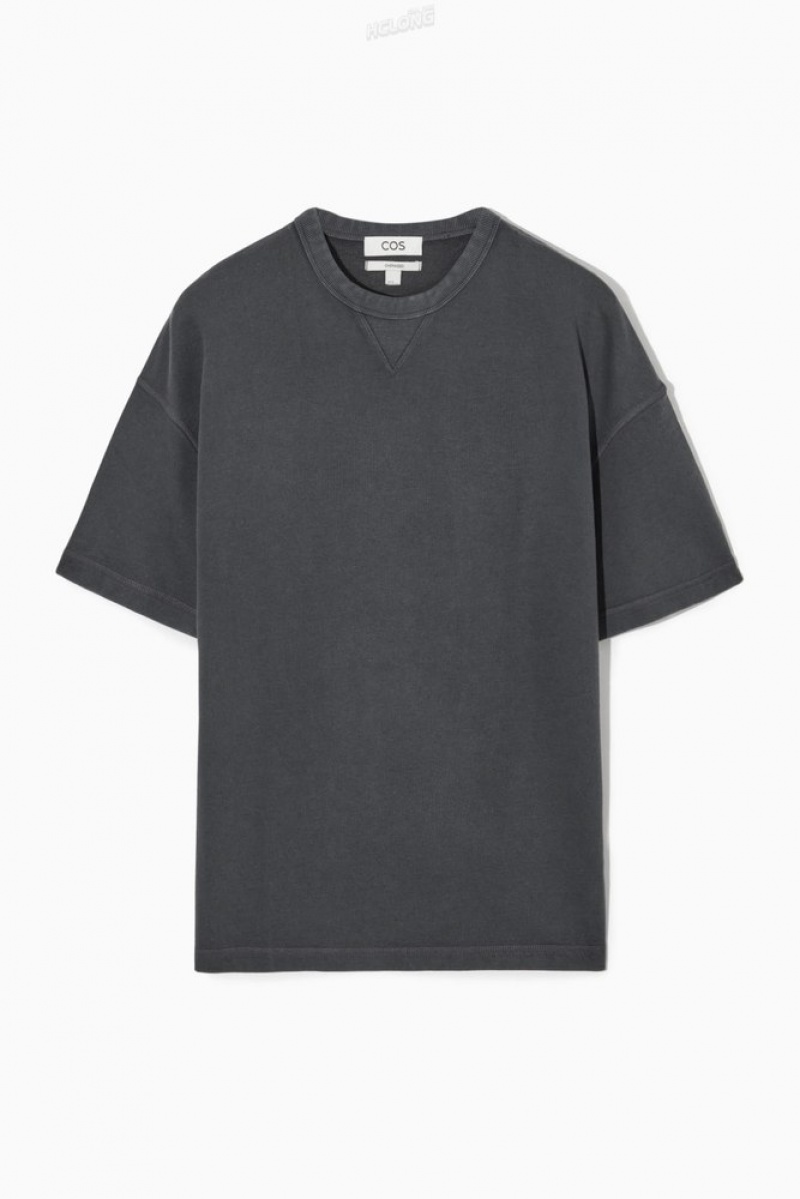 Washed Black COS Oversized Heavyweight Short-Sleeved Sweatshirt T-shirts | 385017-NVI