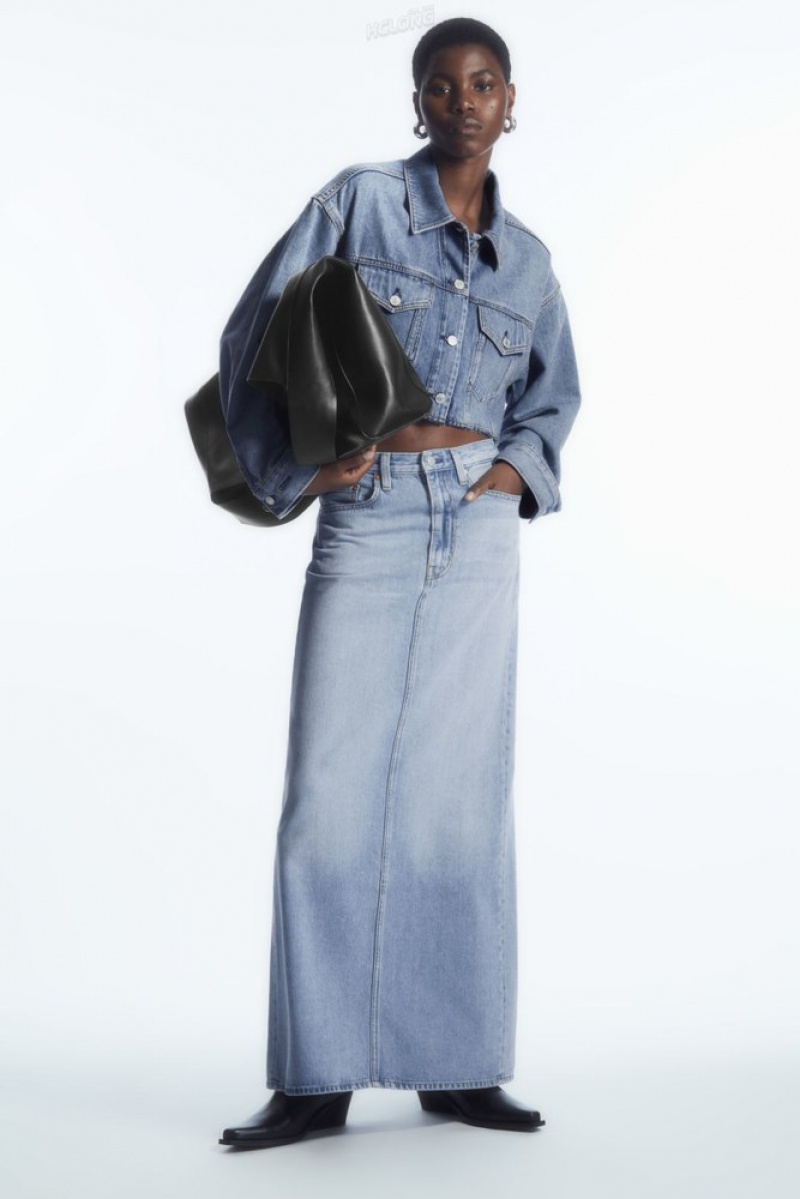 Washed Light Blue COS Denim Maxi Skirt Skirts | 376402-USM