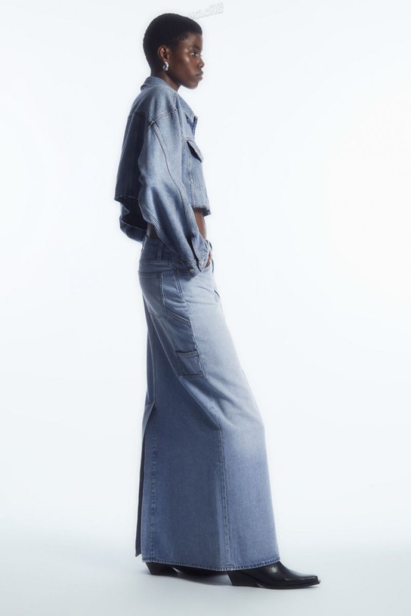 Washed Light Blue COS Denim Maxi Skirt Skirts | 376402-USM