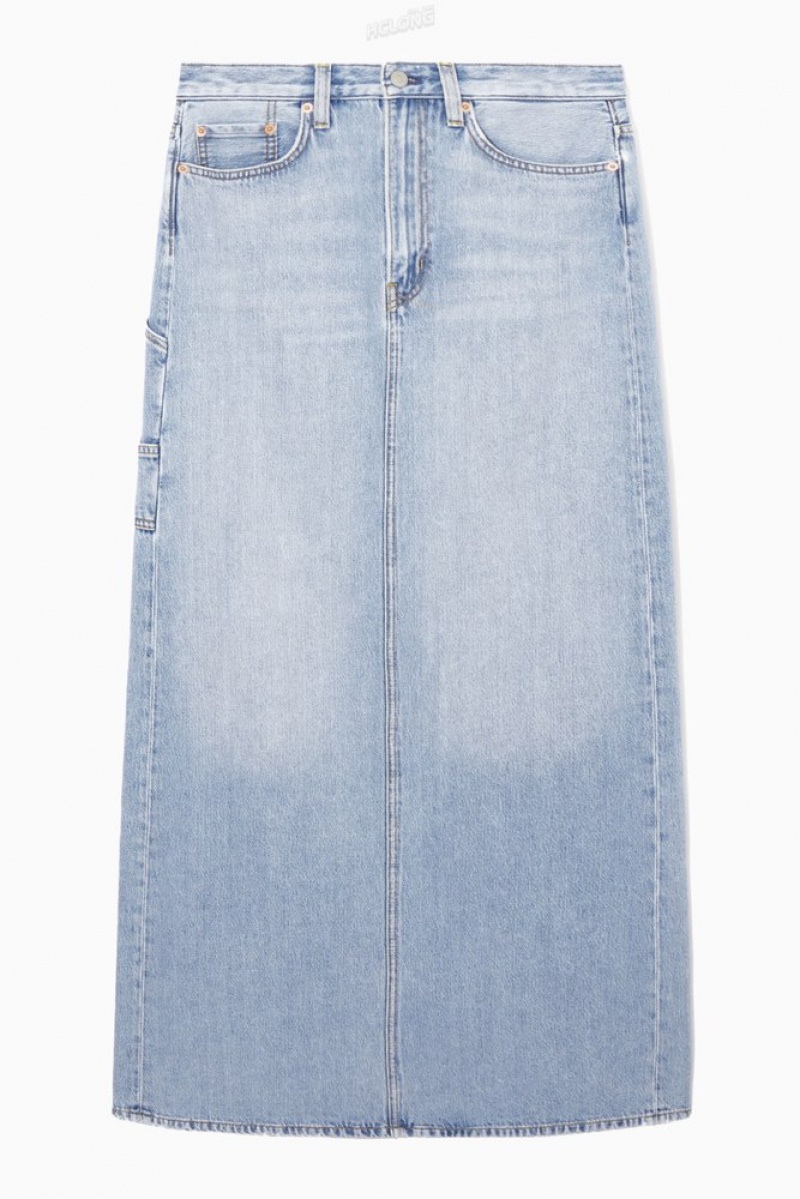 Washed Light Blue COS Denim Maxi Skirt Skirts | 376402-USM