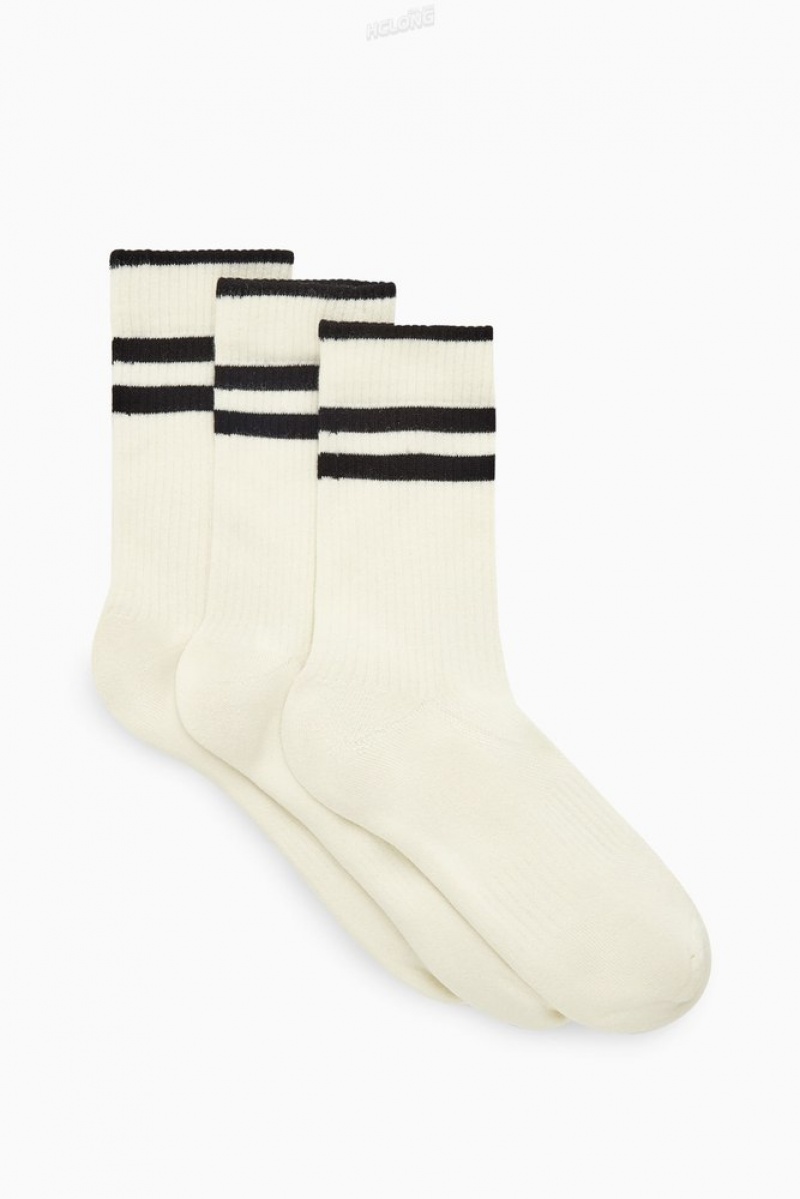 White COS 3-Pack Ribbed Sports Socks Socks | 439206-APJ