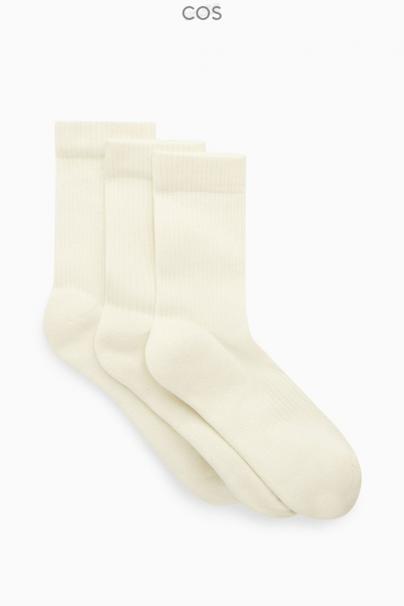 White COS 3-Pack Ribbed Sports Socks Socks | 492730-IYZ