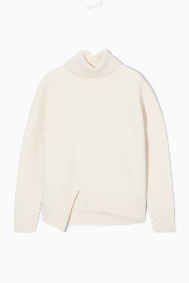 White COS Asymmetric Merino Wool Sweater Sweaters & Cardigans | 487391-ZWD