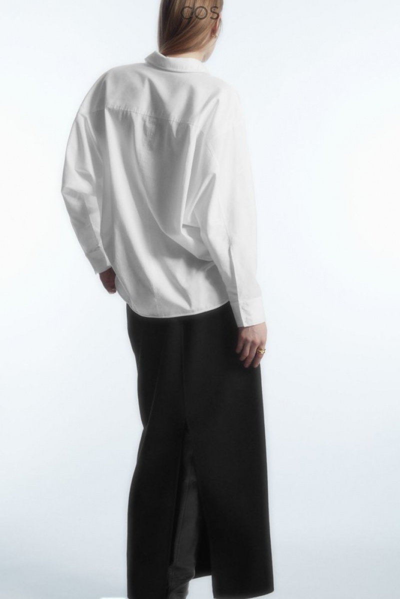 White COS Batwing-Sleeve Twill Shirt Shirts & Blouses | 645923-RFM