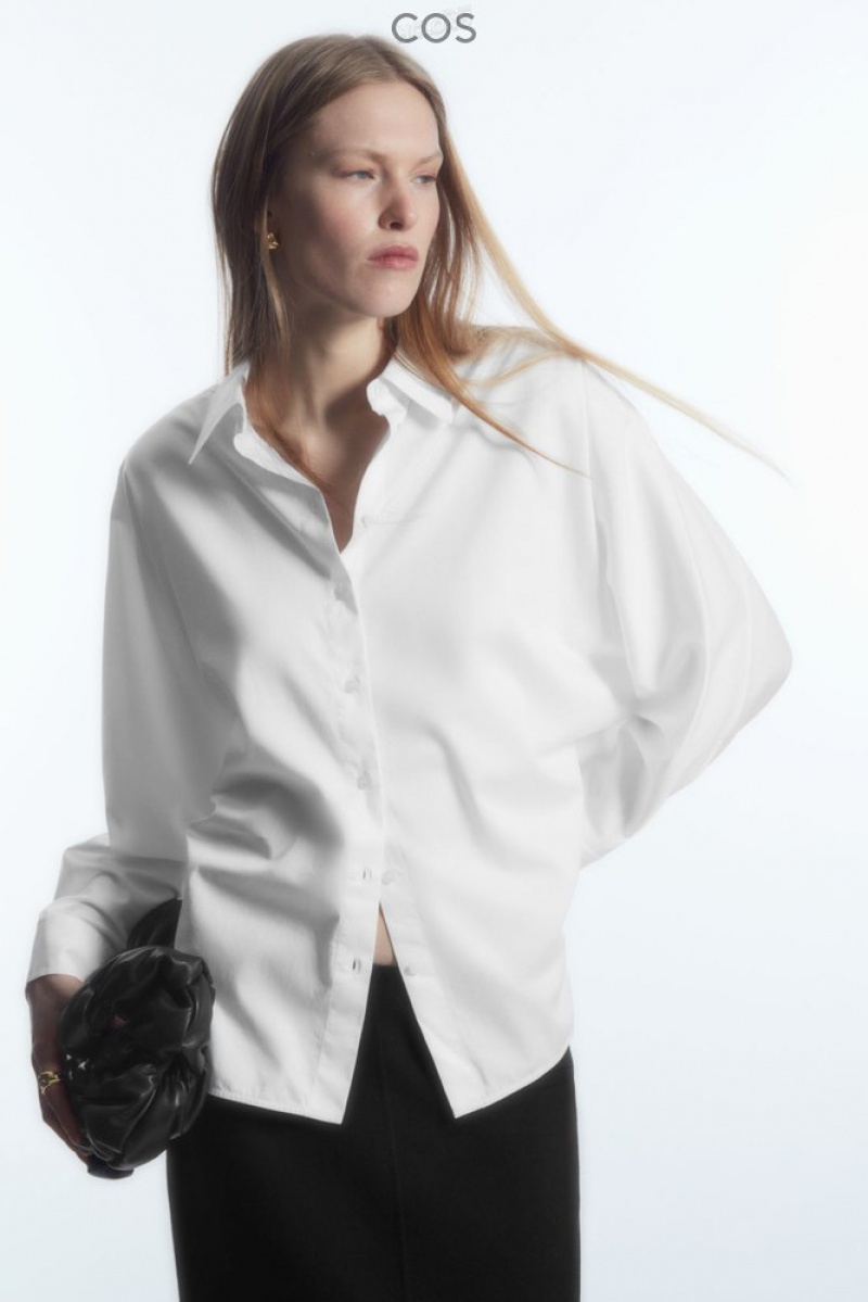 White COS Batwing-Sleeve Twill Shirt Shirts & Blouses | 645923-RFM