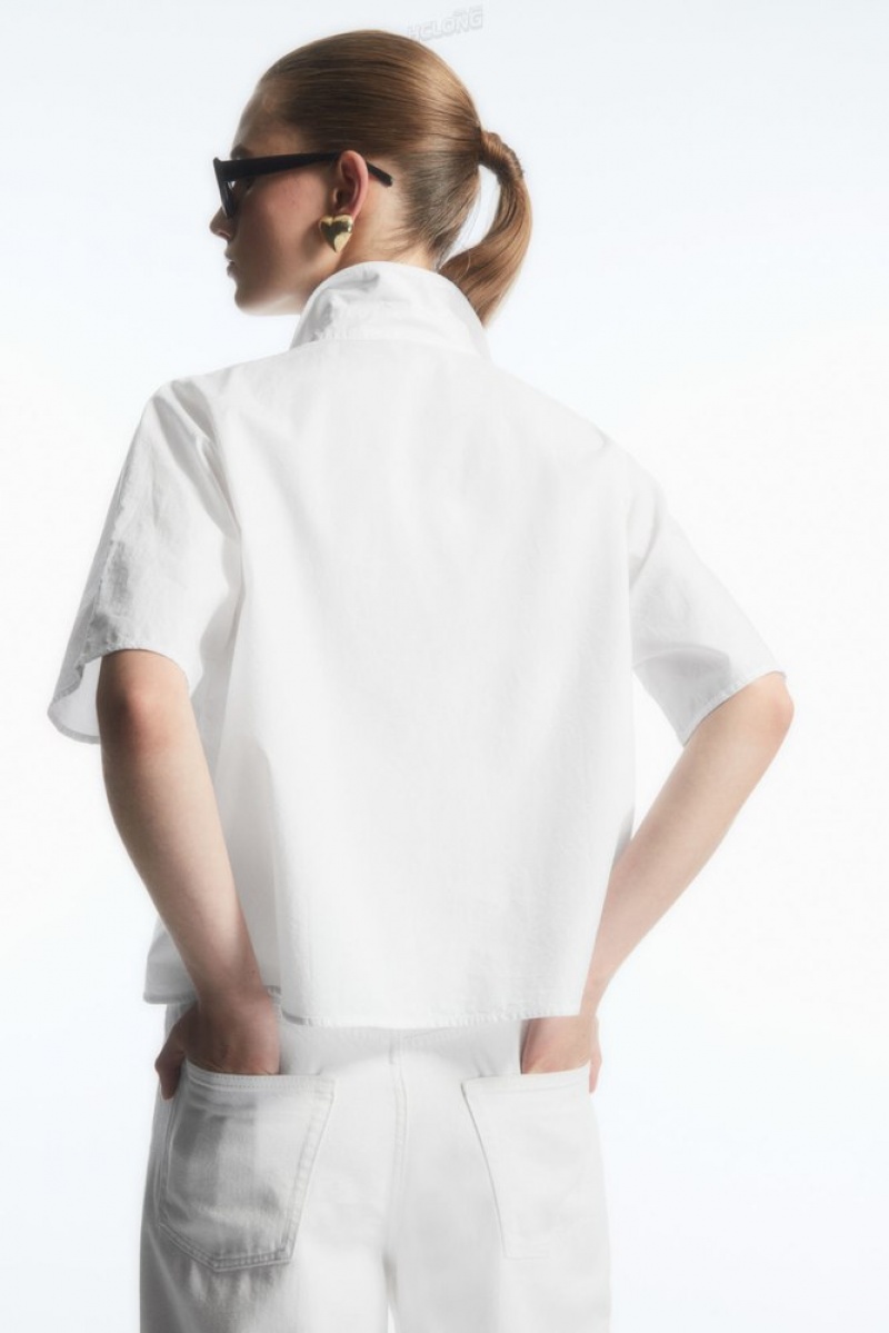 White COS Boxy Short-Sleeved Poplin Shirt Tops | 378621-JDI