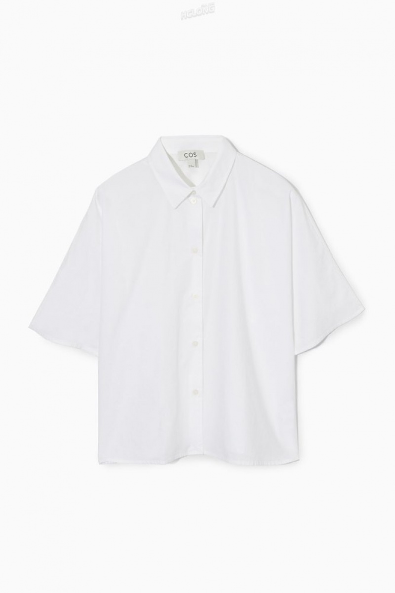 White COS Boxy Short-Sleeved Poplin Shirt Tops | 378621-JDI