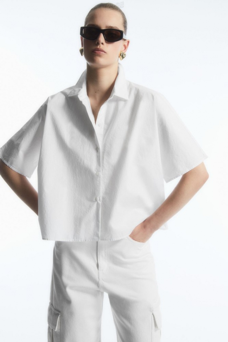 White COS Boxy Short-Sleeved Poplin Shirt Tops | 378621-JDI