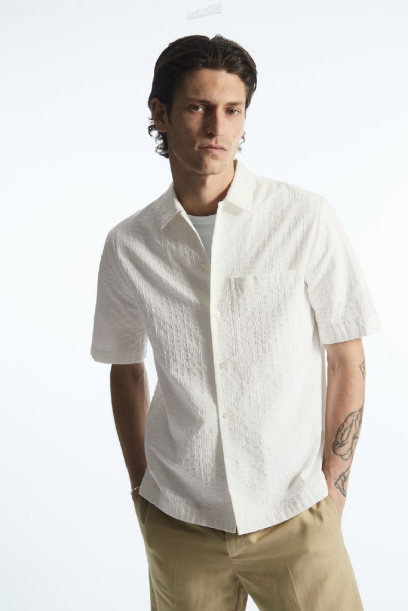 White COS Crochet Short-Sleeve Shirt Shirts | 230149-NCB