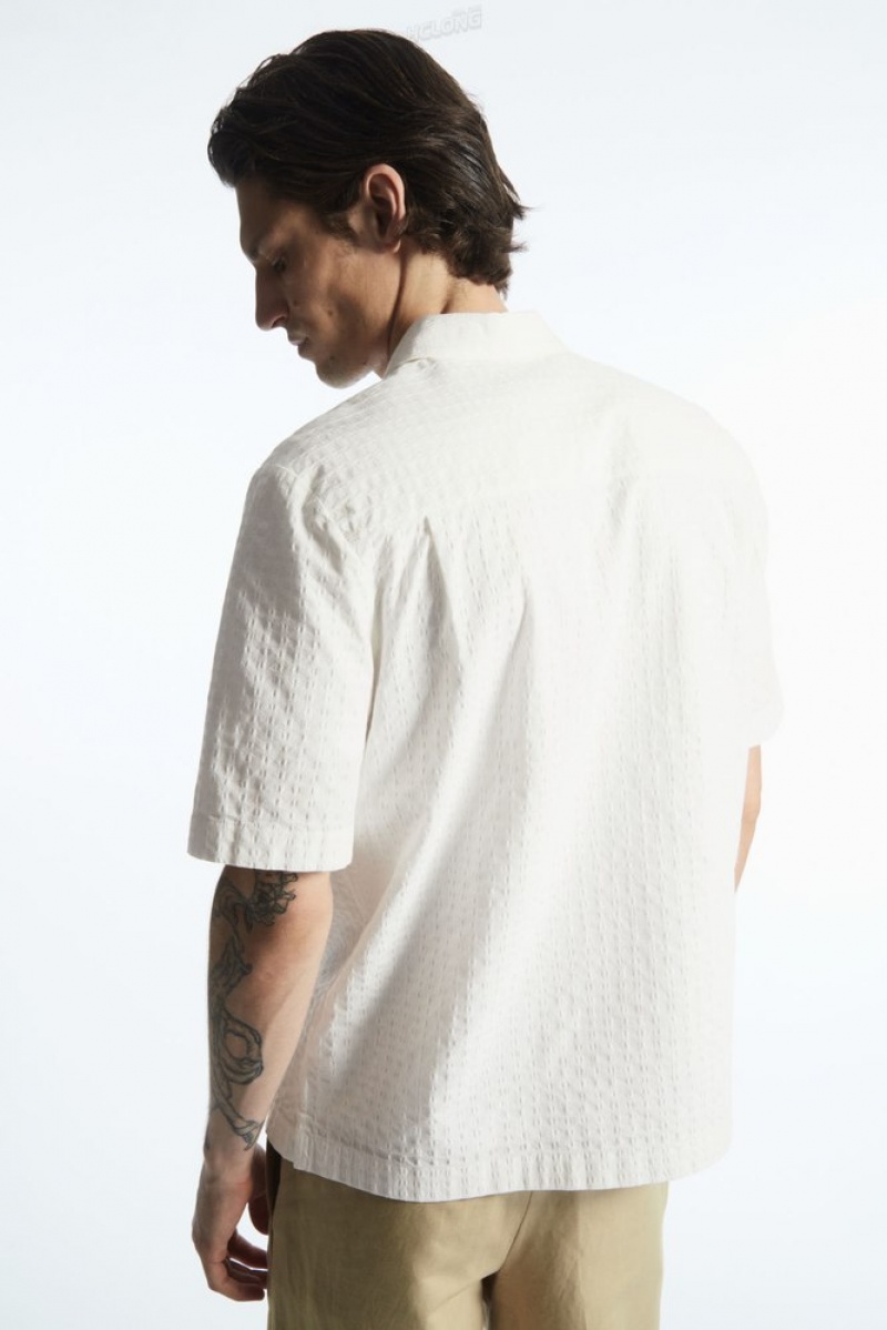 White COS Crochet Short-Sleeve Shirt Shirts | 230149-NCB