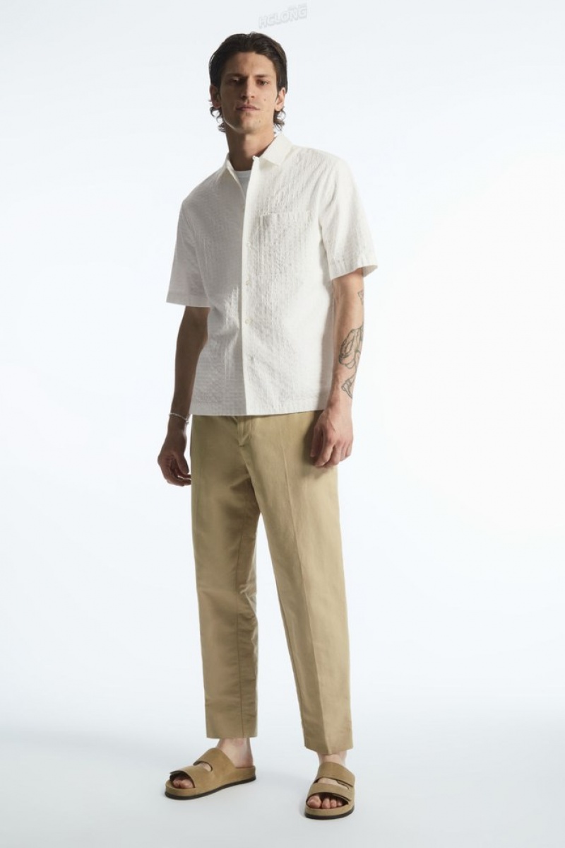 White COS Crochet Short-Sleeve Shirt Shirts | 230149-NCB