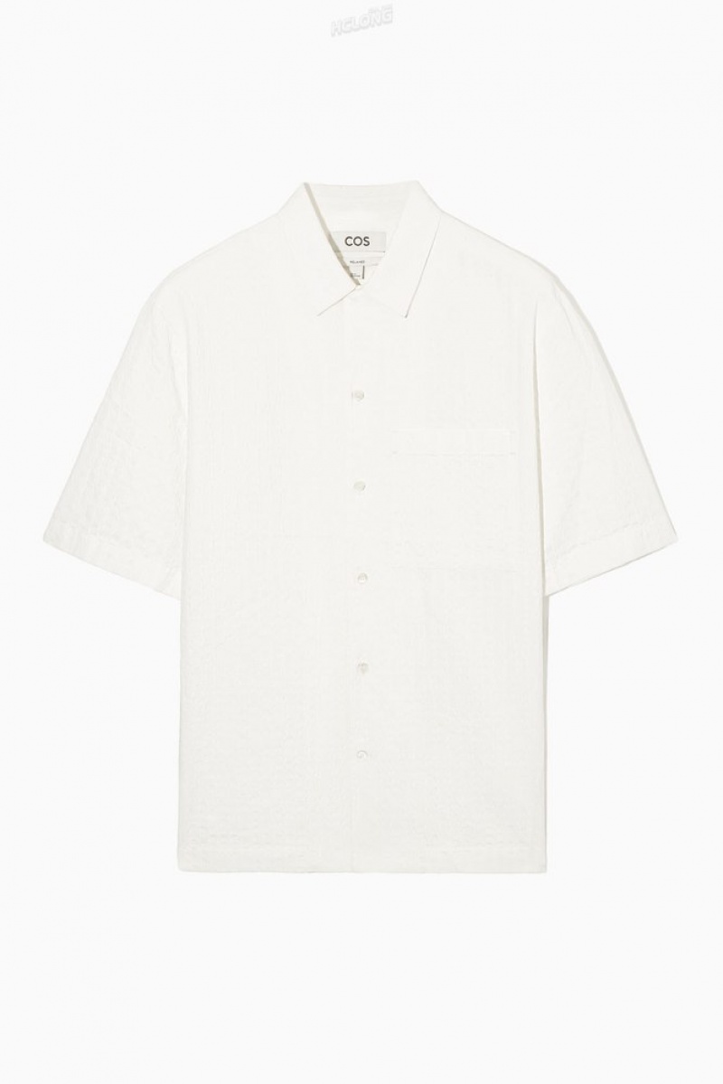 White COS Crochet Short-Sleeve Shirt Shirts | 230149-NCB