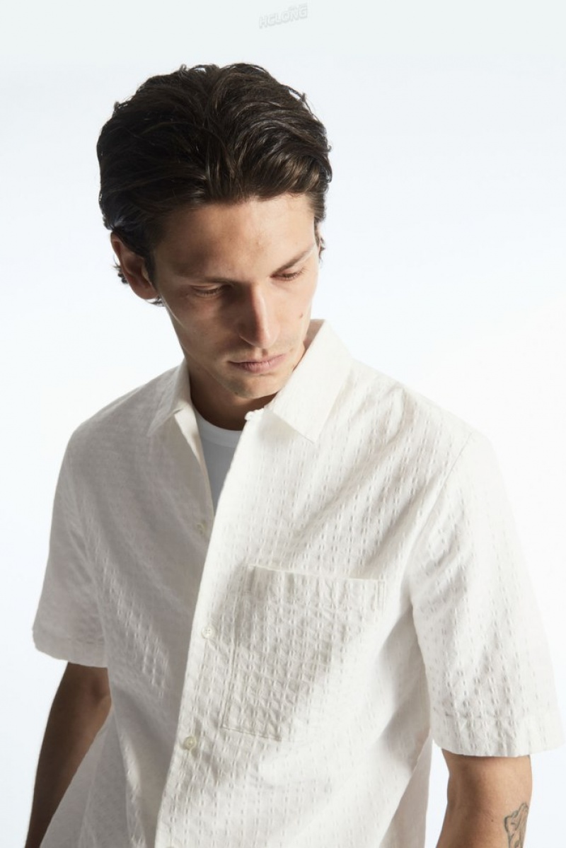 White COS Crochet Short-Sleeve Shirt Shirts | 230149-NCB